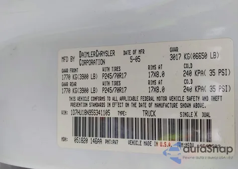 2005 Dodge Ram 1500 Slt/Laramie from USA, damaged, VIN 1D7HU18N95S341105